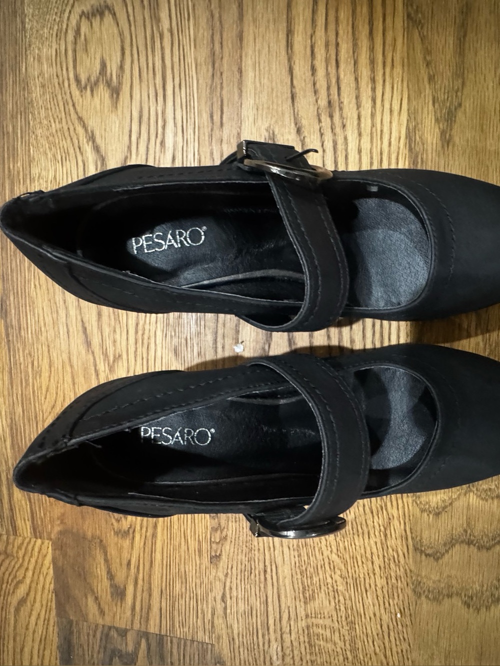 Pesaro Black “MARIA” Mary Jane’s 
Black Mary Jane heels with Round Buckle Strap